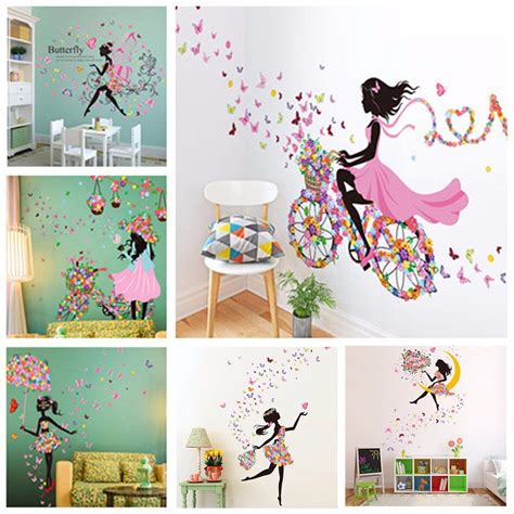 Wall Decor For Girls Room New Flower Girl Removable Wall Art Sticker