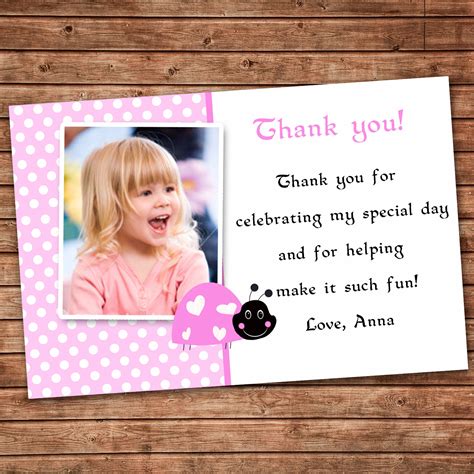 Baby shower thank you cards wording ideas. Personalized Any Wording Pink Thank you Card Little Ladybug