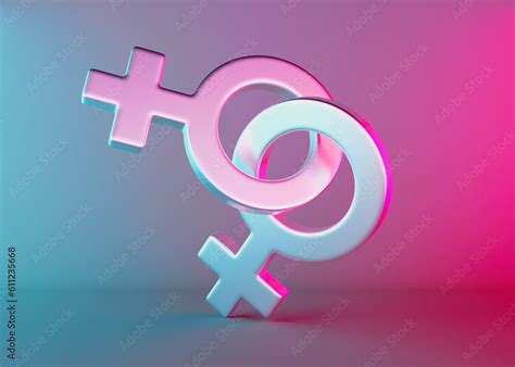 Two Female Sex Symbols With Neon Light Venus Symbol For Women Gender Sign Love Lgbt