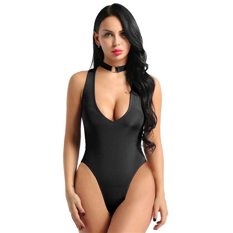 Buy Women Sexy Sheer See Through One Piece Leotard Thong Bodysuit High Cut Crotchless Teddy