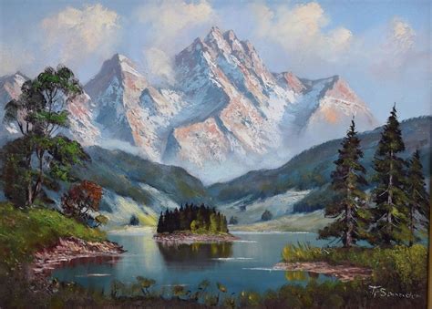 Large Framed Oil Painting Canvas Lake Mountain Landscape Pacific