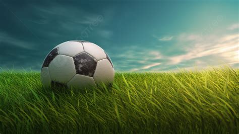 Clipping Path Included Grass Field Banner With 3d Rendered Soccer Ball