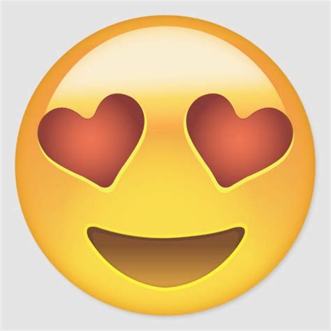 smiling face with heart shaped eyes emoji classic round sticker heart face emoji