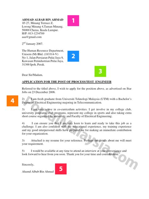 3 Contoh Cover Letter Simple & Terbaik - Portal Malaysia