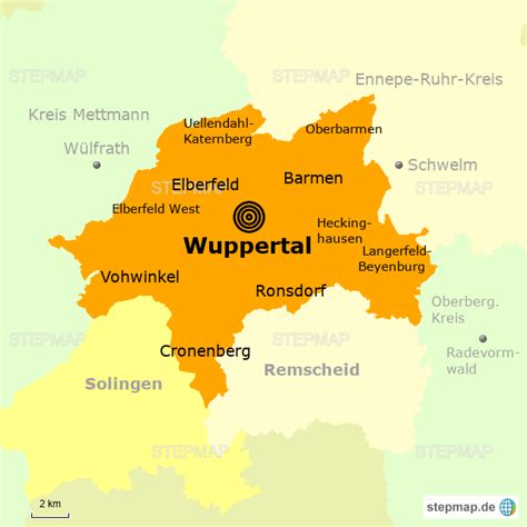 Große karte der laminierten wand. StepMap - Wuppertal - Landkarte für Deutschland