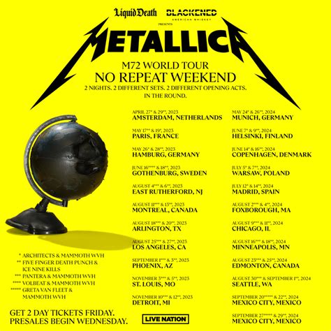 Metallica 2023 2024 Tour Dates Metallica M72 Tour Calendar Metal