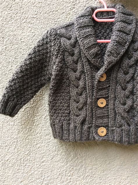 Grey Knitted Baby Cardigan Baby Boy Cable Sweater Coat Cute Etsy