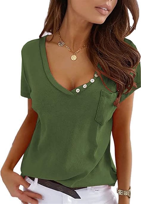 Maxwinee Damen T Shirt Kurzarm V Ausschnitt Sexy Sommer Bluse Basic Shirts Tops Oberteile Locker