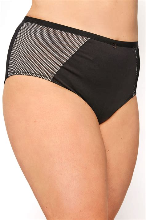 Black Panelled Mesh Briefs Yours Clothing