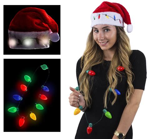 Funny Party Hats Blinking Santa Hat And Christmas Light Necklace Led