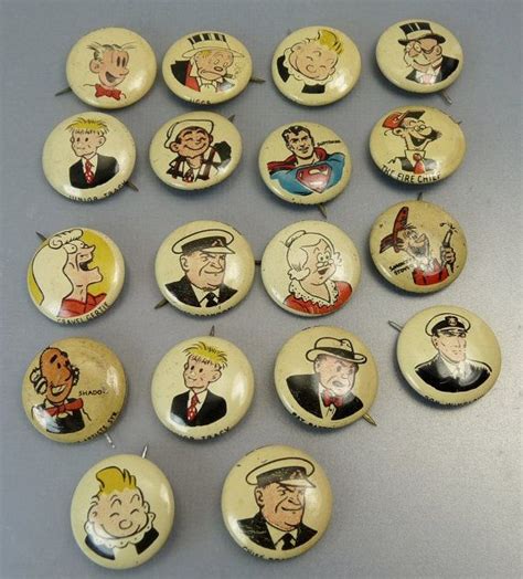 Kelloggs Pep Cereal Comic Character Pin Back Buttons Set Of 18 Vintage