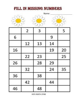 Missing Numbers to 50 / Worksheets for Kindergarten & Preschool Worksheets