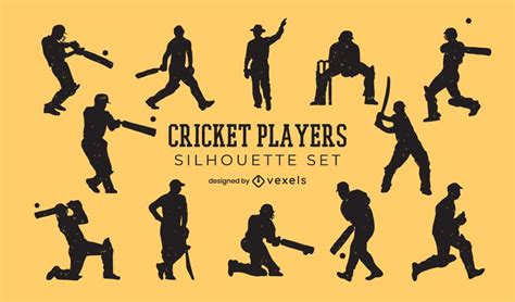 Cricket Players People Silhouette Set Vector Download