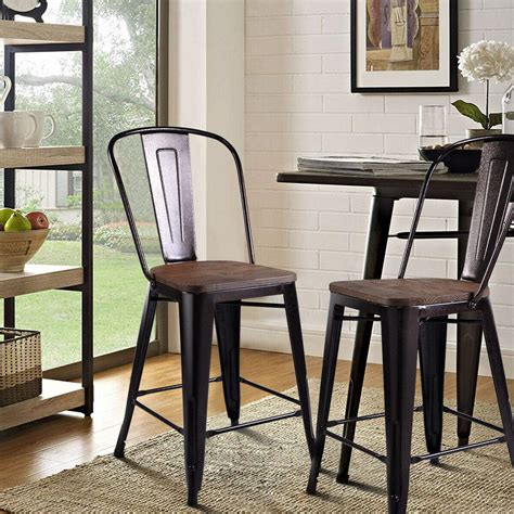 High Chairs For Kitchen Island Wood And Metal Black And Dark Walnut