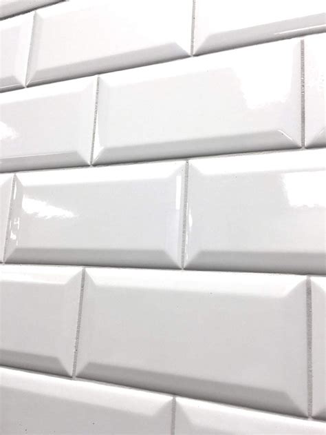 3x6 White Glossy Finish Beveled Ceramic Subway Tile Showers