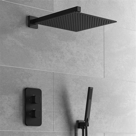 Galway Matt Black Square Thermostatic Shower Set 300mm