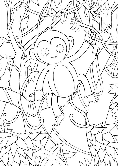 Little Monkey In The Jungle Monkeys Adult Coloring Pages