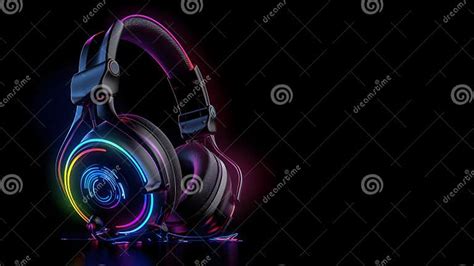 Glowing Headphone Neon On Dark Background Copy Space Ai Generated