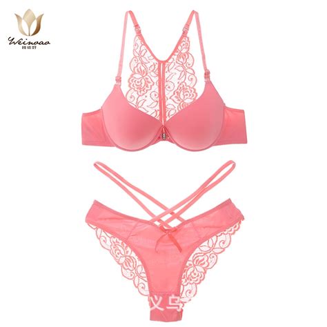B Cup Bra Set With Front Buckle Lace Sexy Collection Adjustment Upper Support Bra And