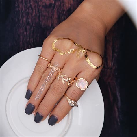 Vintage Gold Color Ring Sets Fashion Designer Antique Alloy Resin Gem