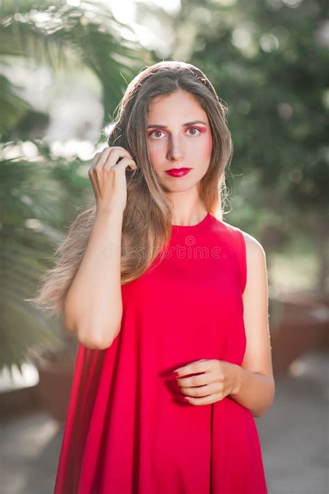 Fashion Portrait Of A Beautiful Woman In Red Dress Stock Image Image