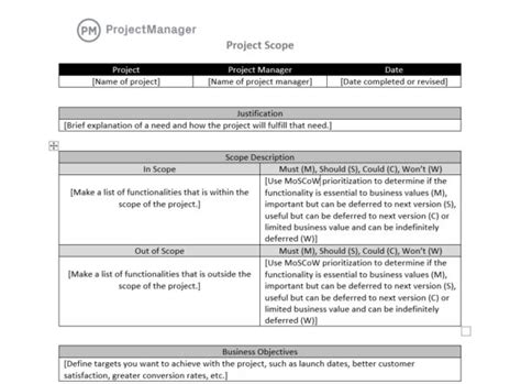 Project Scope Template For Word Free Download Projectmanager