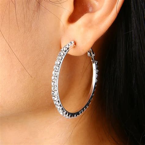 Pair Luxury Brincos Big Round Hoop Earrings Shellhard Charms Crystal Circle Dangle Ear Hoop