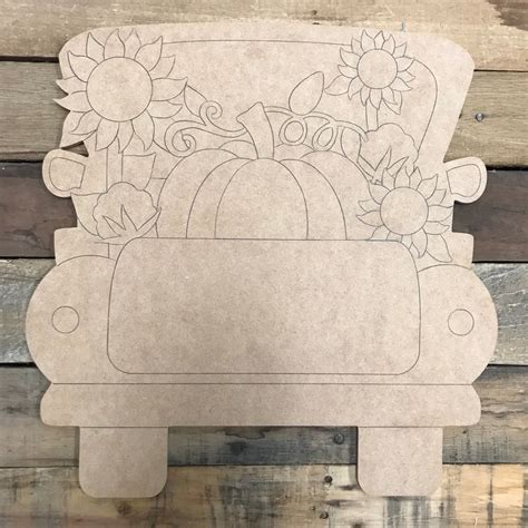 Fall Truck Unfinished Wood Cutout Paint By Line Wooden Decor Wooden