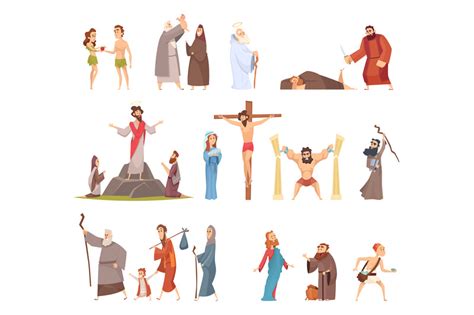 Bible Characters Historical Antique Holy People Vector Illustrations