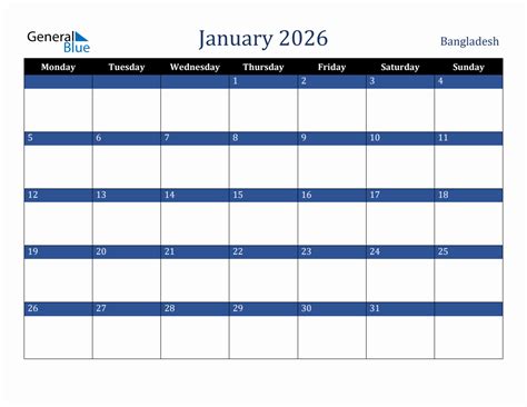 January 2026 Bangladesh Holiday Calendar