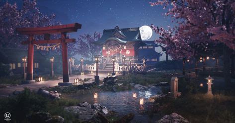 The kogane no sakura temple is a temple for only nekos, inus and kitsunes. ArtStation - Sakura Temple, Au Au in 2020 | Temple, Sakura, Night scene