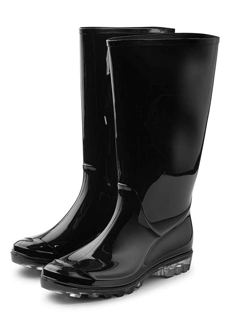 Roxoni Roxoni Womens Black Rubber Rain Boots Wide Calf Waterproof And