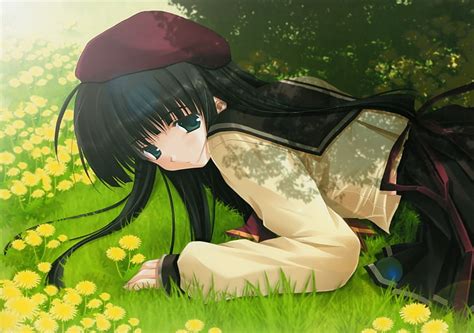 Free Download HD Wallpaper Anime Girls Grass Lying Down Babe Uniform Babegirls