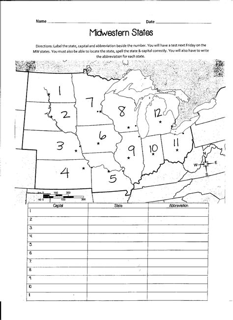 Printable Midwest States And Capitals