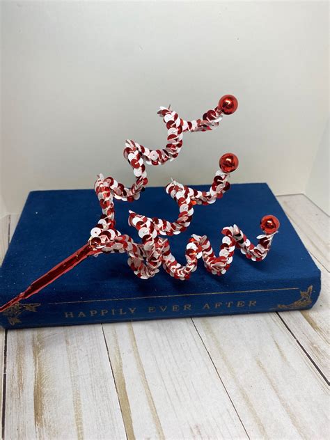Peppermint Sequin Curly Christmas Pick Ted And White Pick Candy Cane Swirl Pick Peppermint Pick