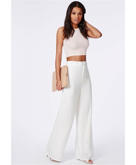 Missguided Tall Premium Crepe Wide Leg Pants White In White Lyst