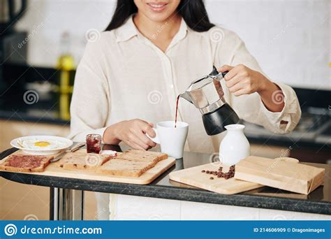 Woman Making Breakfast Stock Image Image Of Indoors 214606909