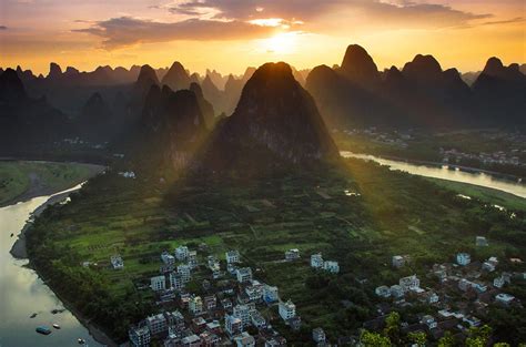 Sunset At Yangshuo Yangshuo Guilin Monument Valley