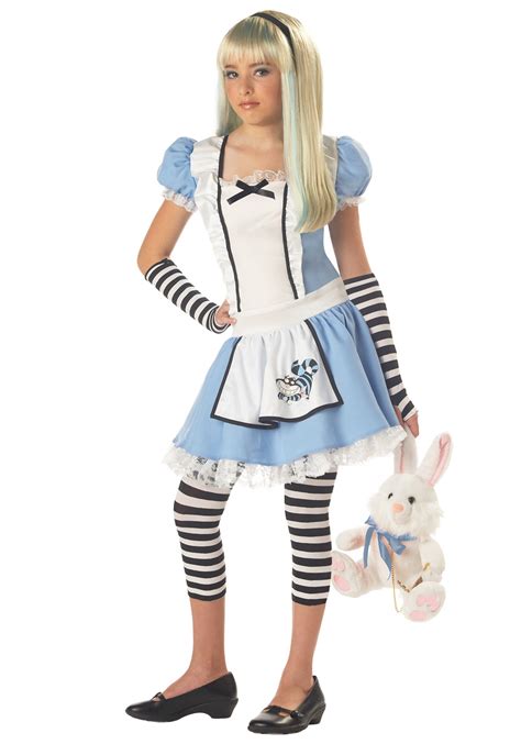 Also present in our selection of alice in wonderland costumes is the evil queen of hearts, with her scepter, tiny crown and red and black heart dress. Girls Teen Alice Costume - Tween Alice in Wonderland ...