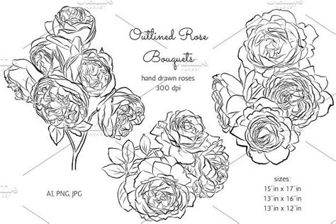 Outlined Rose Bouquets Flower Drawing How To Draw Hands Roses Drawing