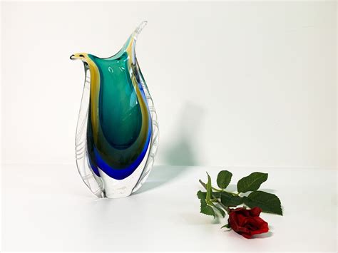 Vintage Art Glass Vase Sculpture Cased Teardrop Mod Mid Century