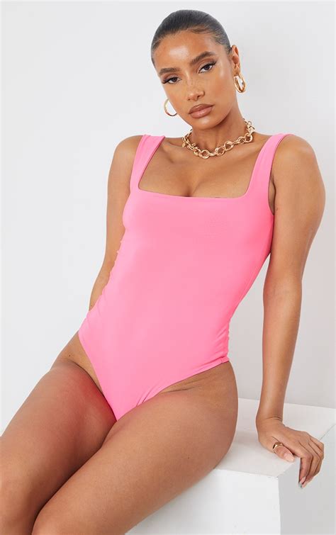Neon Pink Second Skin Sleeveless Bodysuit Prettylittlething Usa