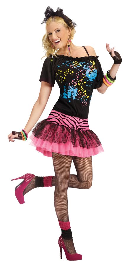80s costumes for women, 80s accessories set with fishnet gloves leg warmers, tutu skirts for 1980s theme party outfits. 80s Rock Pop Party Adult Womens Fancy Dress Skirt Tutu ...