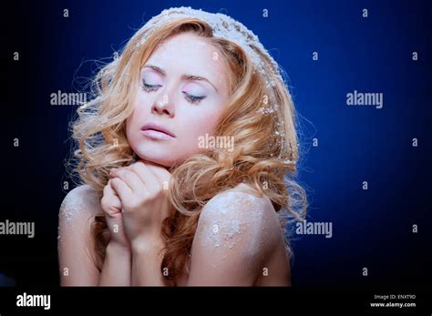 Young Beautiful Woman With Snowy Skin Cold Colors Stock Photo Alamy