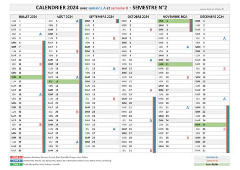 Semaine A Et B 2024 Dates Et Calendrier 2024 Avec Les Semaines A Et B