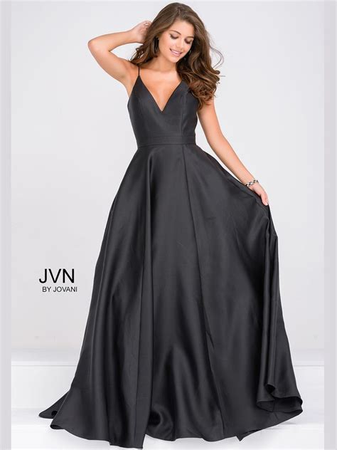 Deep Plunge V Neck Satin Prom Gown By Jovani Jvn48791 Prom Dresses