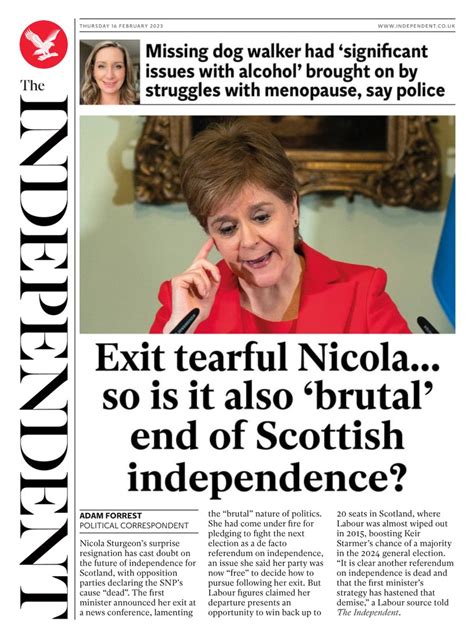 Independent Front Page 16th Of February 2023 Tomorrows Papers Today