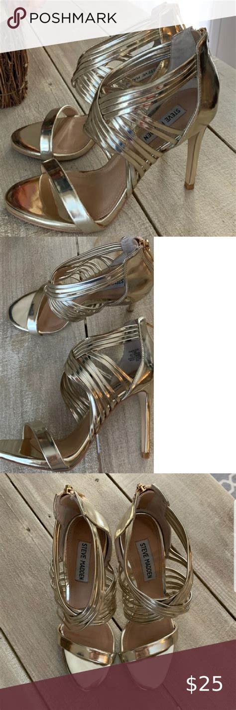 Turn heads with bold, striking heels by steve madden. Steve Madden Gold Metallic Strappy Heels Fabulous in 2020 | Metallic strappy heels, Strappy ...