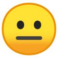 The emoji shows a face with straight lined eyes and mouth. Neutral Face Emoji