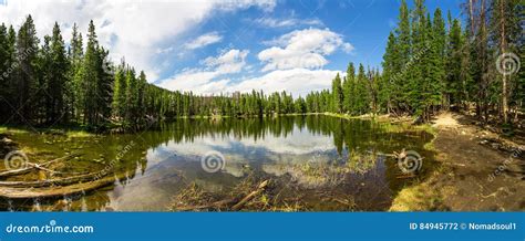 Evergreen Woods Around Lake Of Estes Park Panorama Stock Photo Image